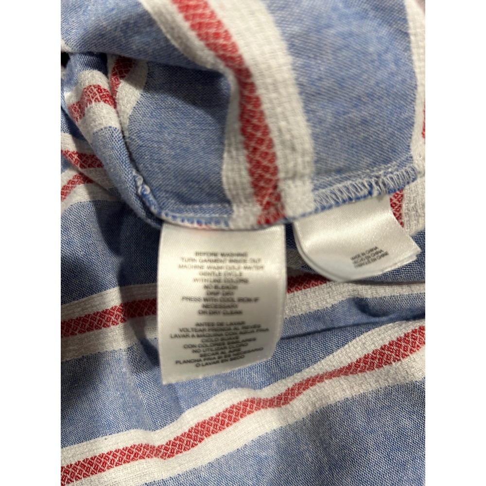Anne Klein Womens XL Blue Red White Striped Button Front 3/4 Tie Sleeve Blouse - Picture 5 of 6